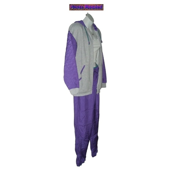 Vintage 80s White Stag Retro Ski Outfit Purple Quilted Hoodie Pants Fair Isle M - Picture 5 of 16